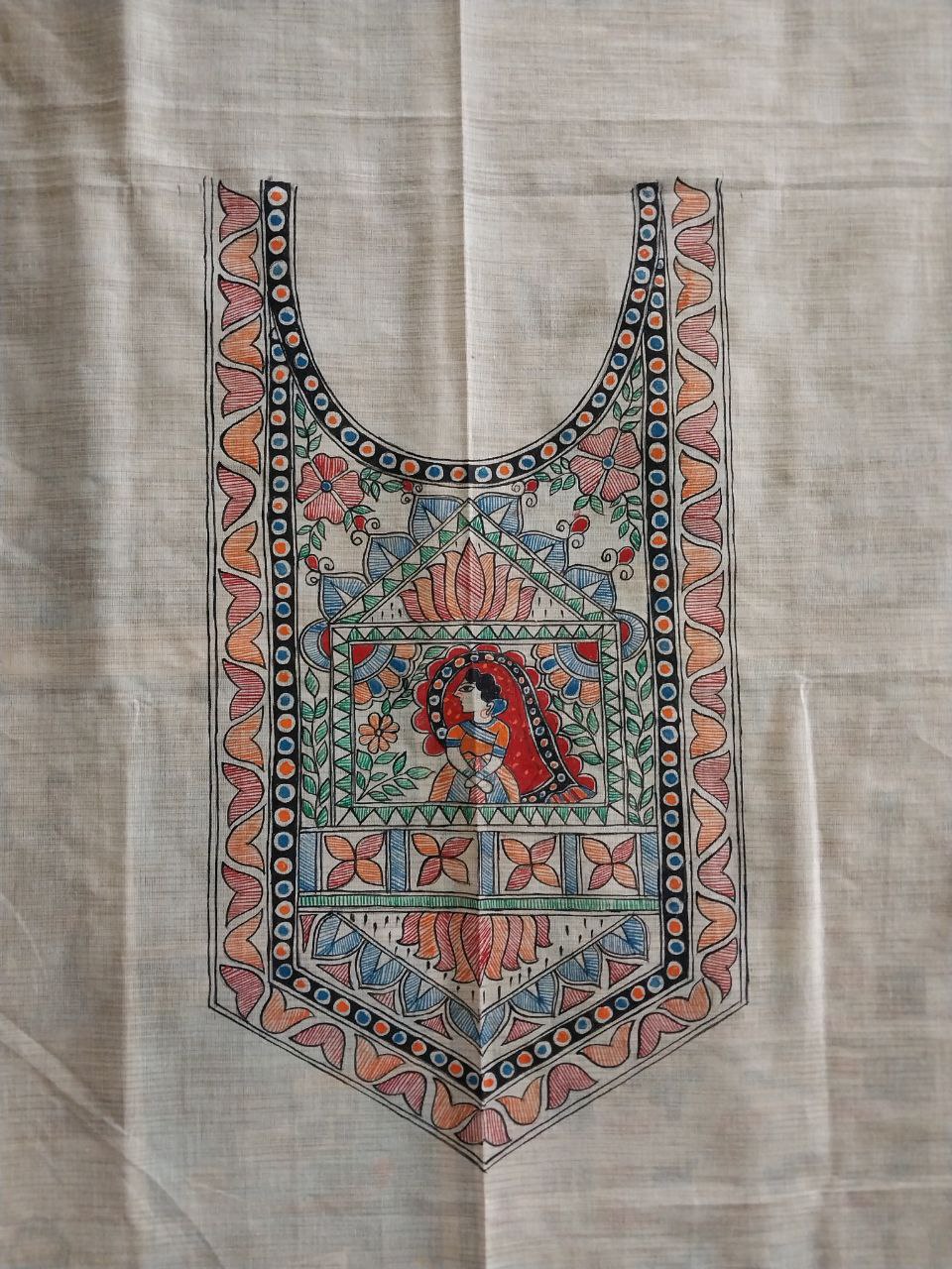 Handpainted Madhubani Semi Tussar Kurti & Dupatta