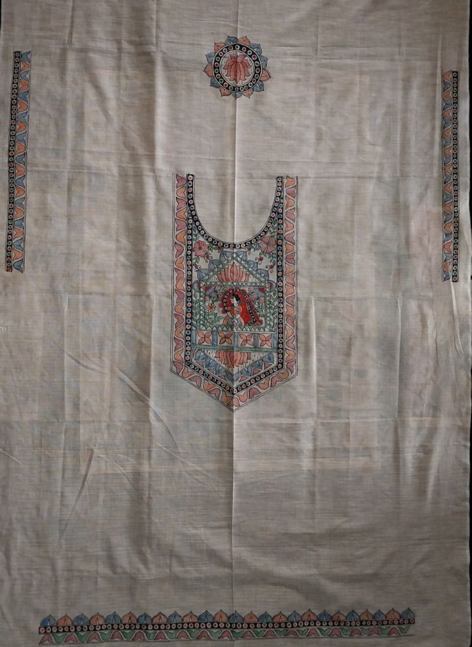 Handpainted Madhubani Semi Tussar Kurti & Dupatta
