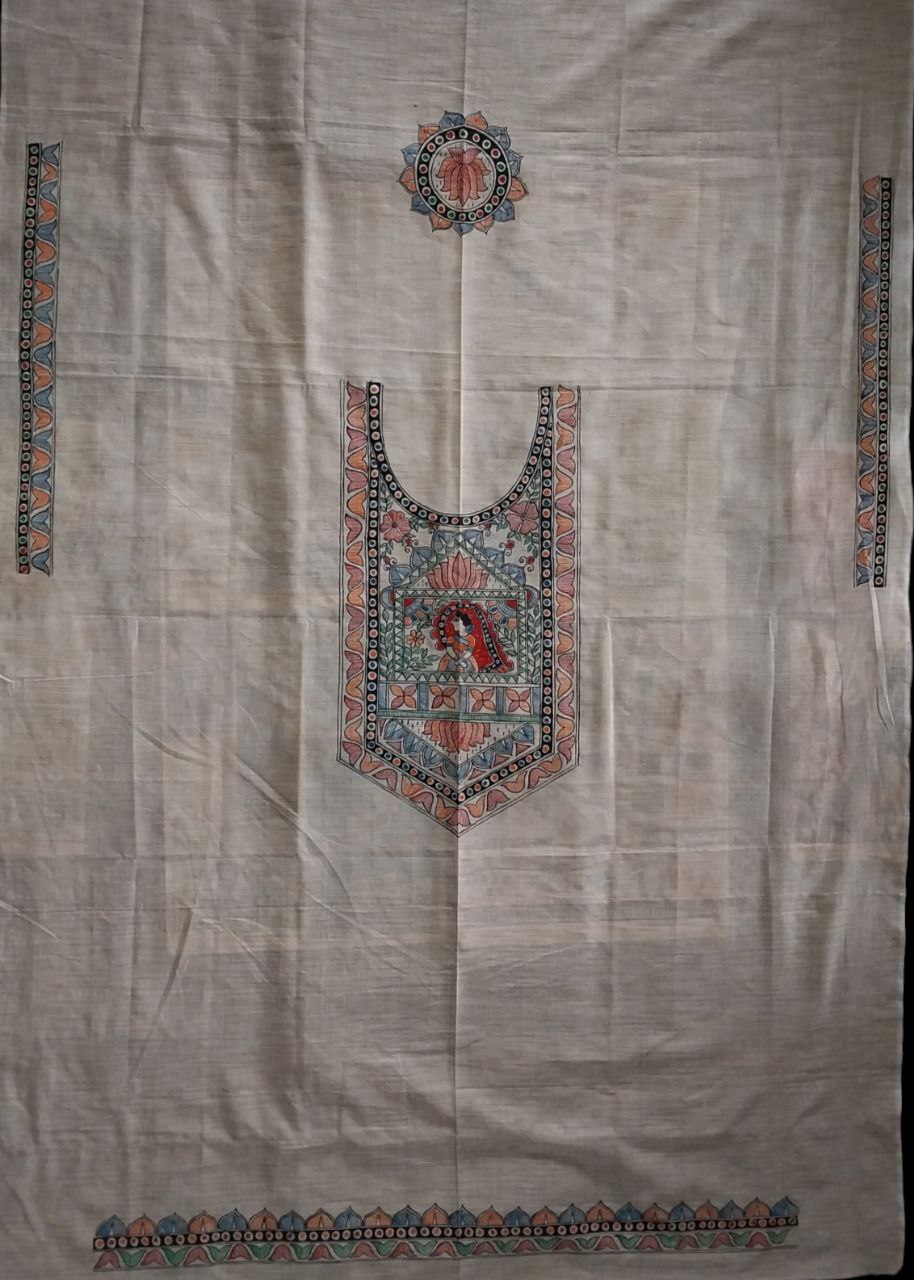 Handpainted Madhubani Semi Tussar Kurti & Dupatta