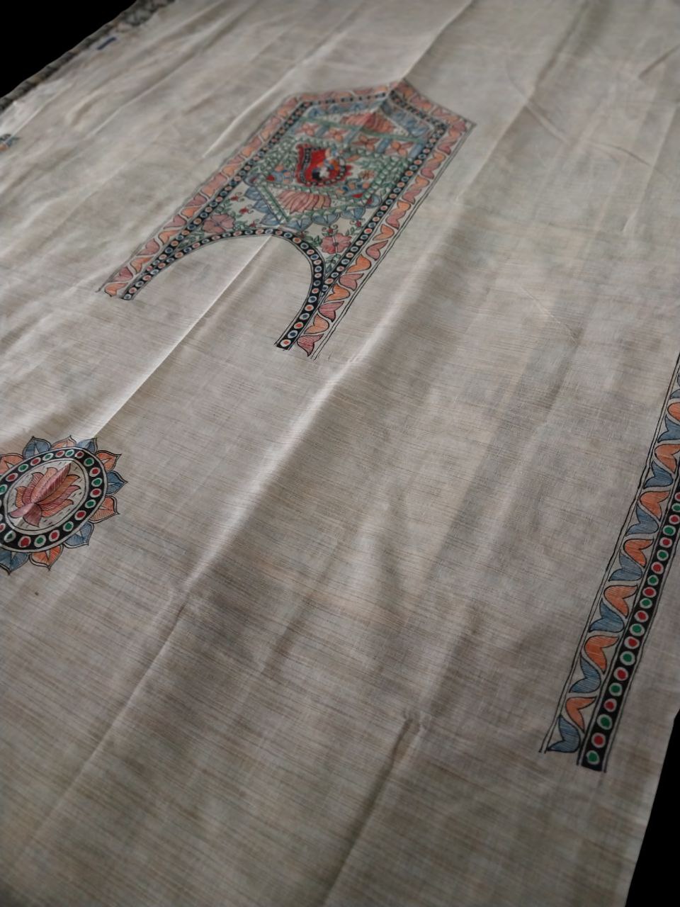Handpainted Madhubani Semi Tussar Kurti & Dupatta