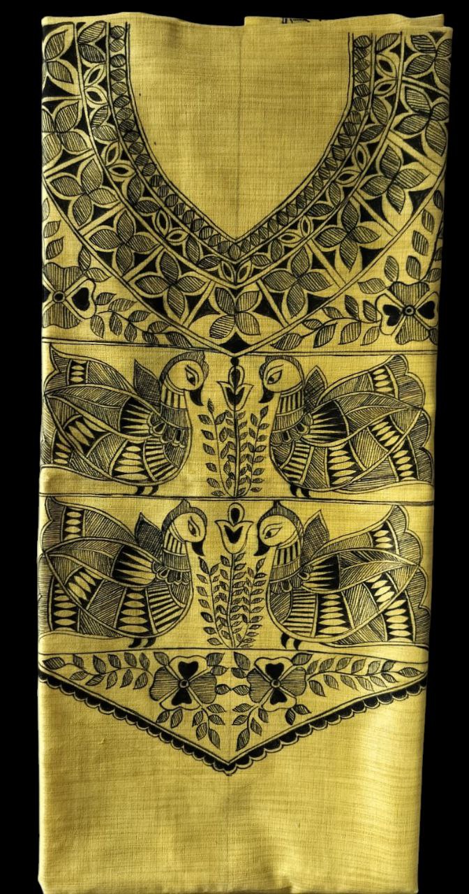 Handpainted Madhubani Semi Tussar Kurti & Dupatta