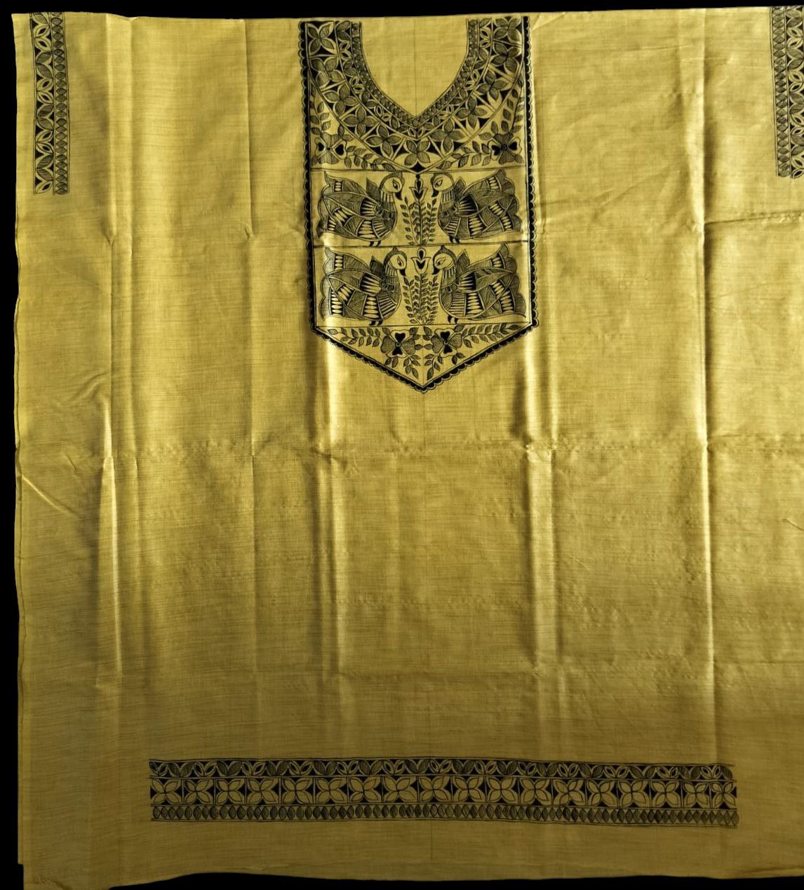 Handpainted Madhubani Semi Tussar Kurti & Dupatta