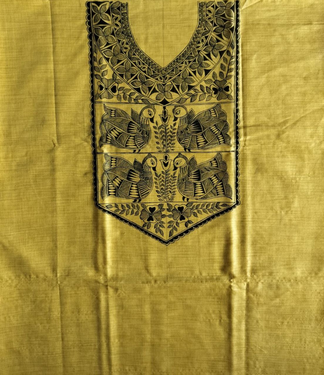 Handpainted Madhubani Semi Tussar Kurti & Dupatta