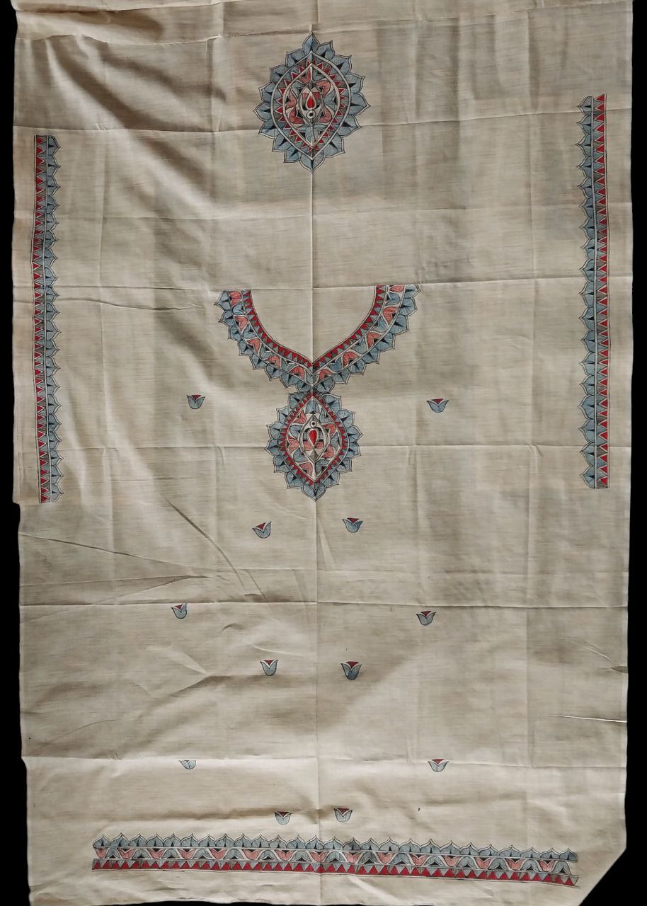 Handpainted Madhubani Semi Tussar Kurti & Dupatta
