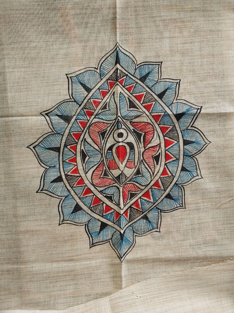 Handpainted Madhubani Semi Tussar Kurti & Dupatta