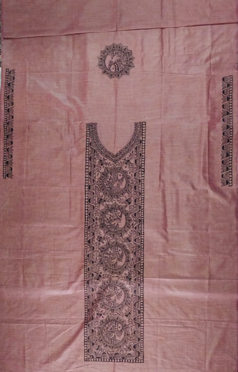 Handpainted Madhubani Semi Tussar Kurti & Dupatta