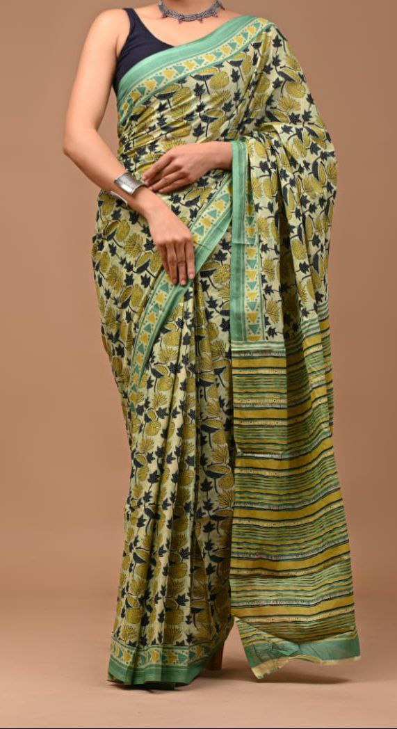 Bagru Hand Block Printed Pure Cotton Saree