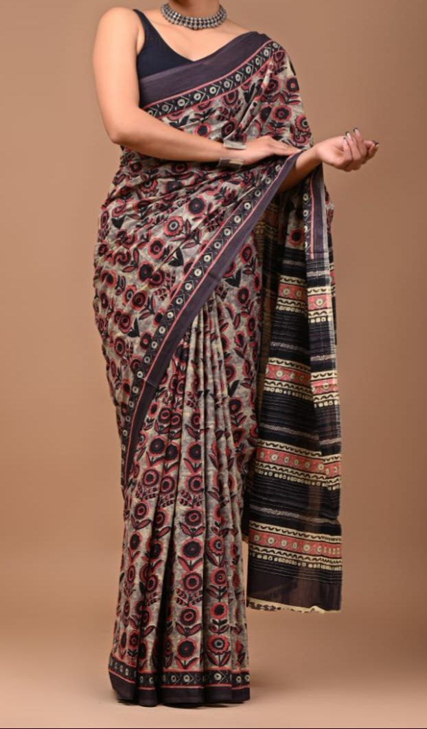 Bagru Hand Block Printed Pure Cotton Saree