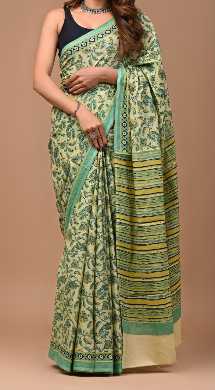 Bagru Hand Block Printed Pure Cotton Saree