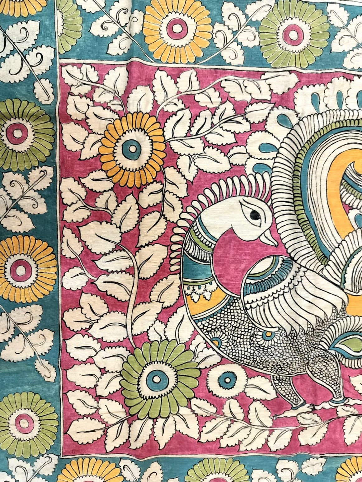 Kalamkari Hand-Painted Saree on Pure Ghicha Tussar Pallu Staple Silk Saree with running blouse piece