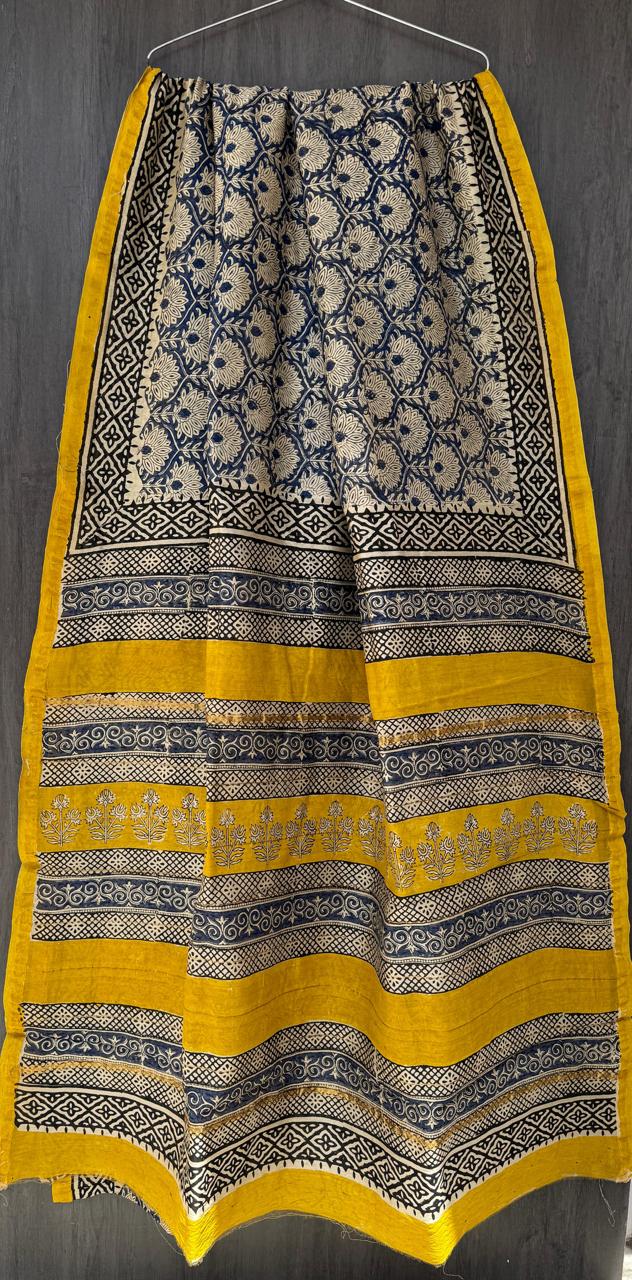 Bagru Hand Block Printed Pure Chanderi Silk Saree