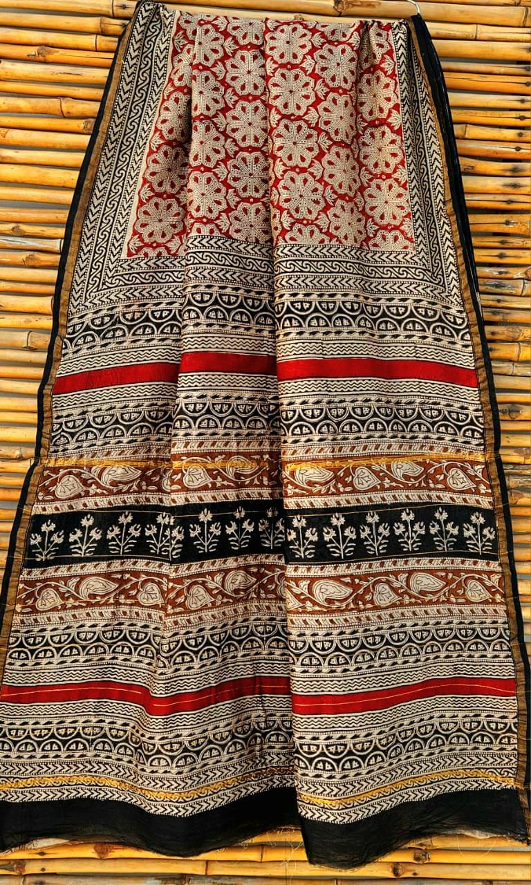 Bagru Hand Block Printed Pure Chanderi Silk Saree