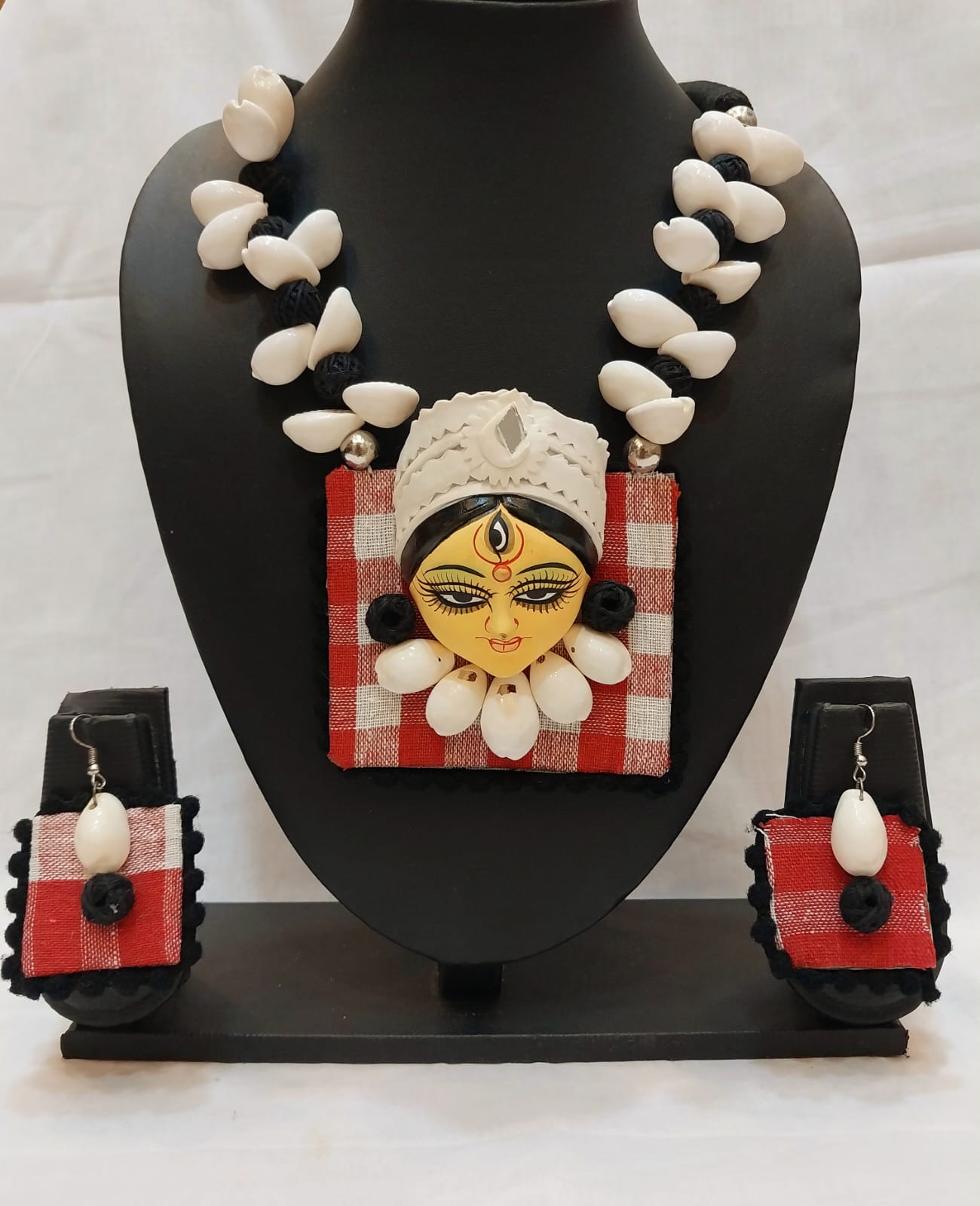 Necklace made of Clay, Fabric, কড়ি (Small Cowrie shell) and Thread