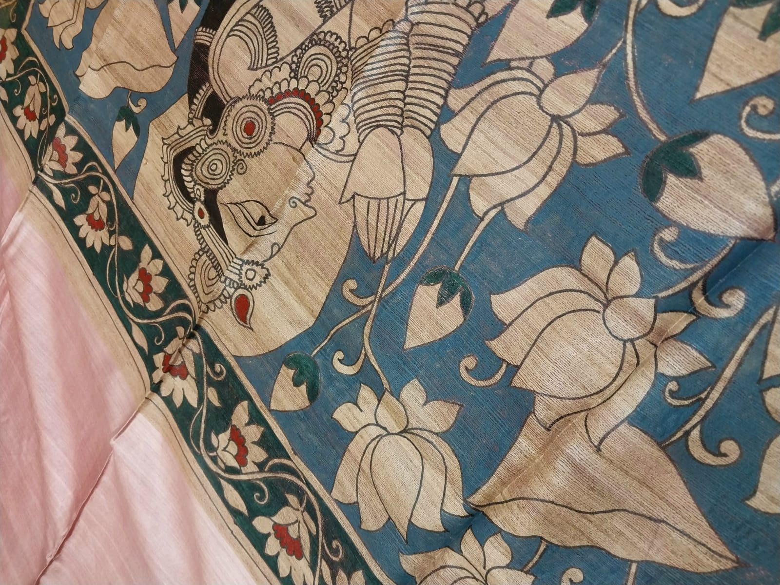 Kalamkari Hand-Painted Saree on Pure Ghicha Tussar Pallu Staple Silk Saree with running blouse piece