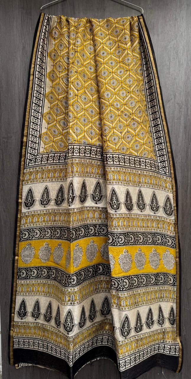 Bagru Hand Block Printed Pure Chanderi Silk Saree