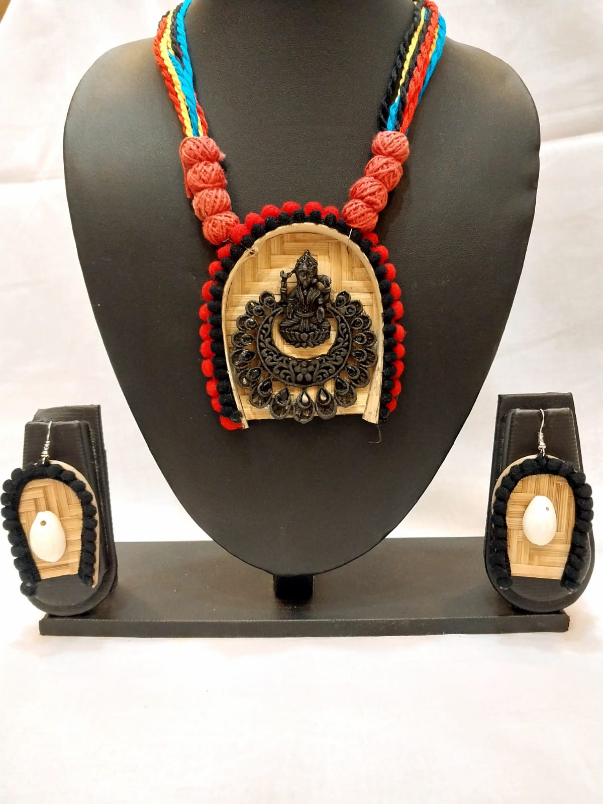 Necklace made of Oxidized Silver, Fabric, কড়ি (Small Cowrie shell) and Thread