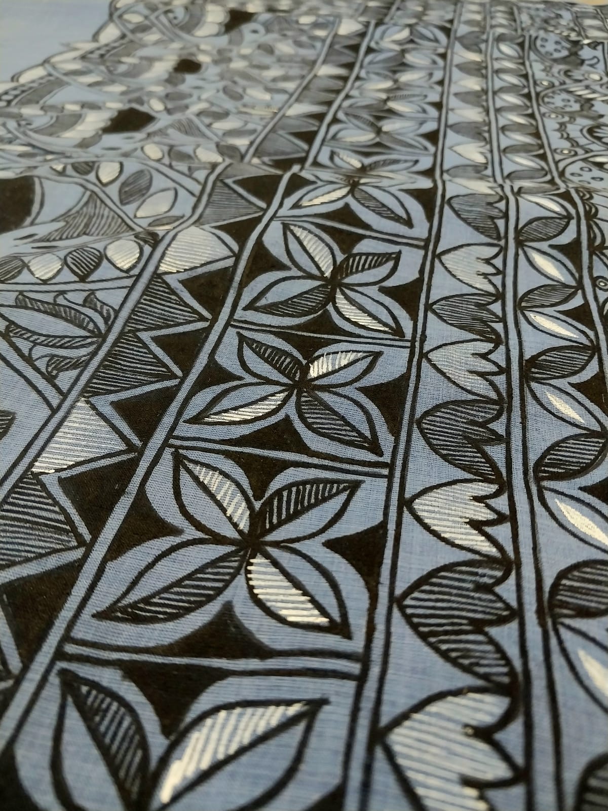 Madhubani Handpainted Saree on Pure Cotton - Hand-Painting