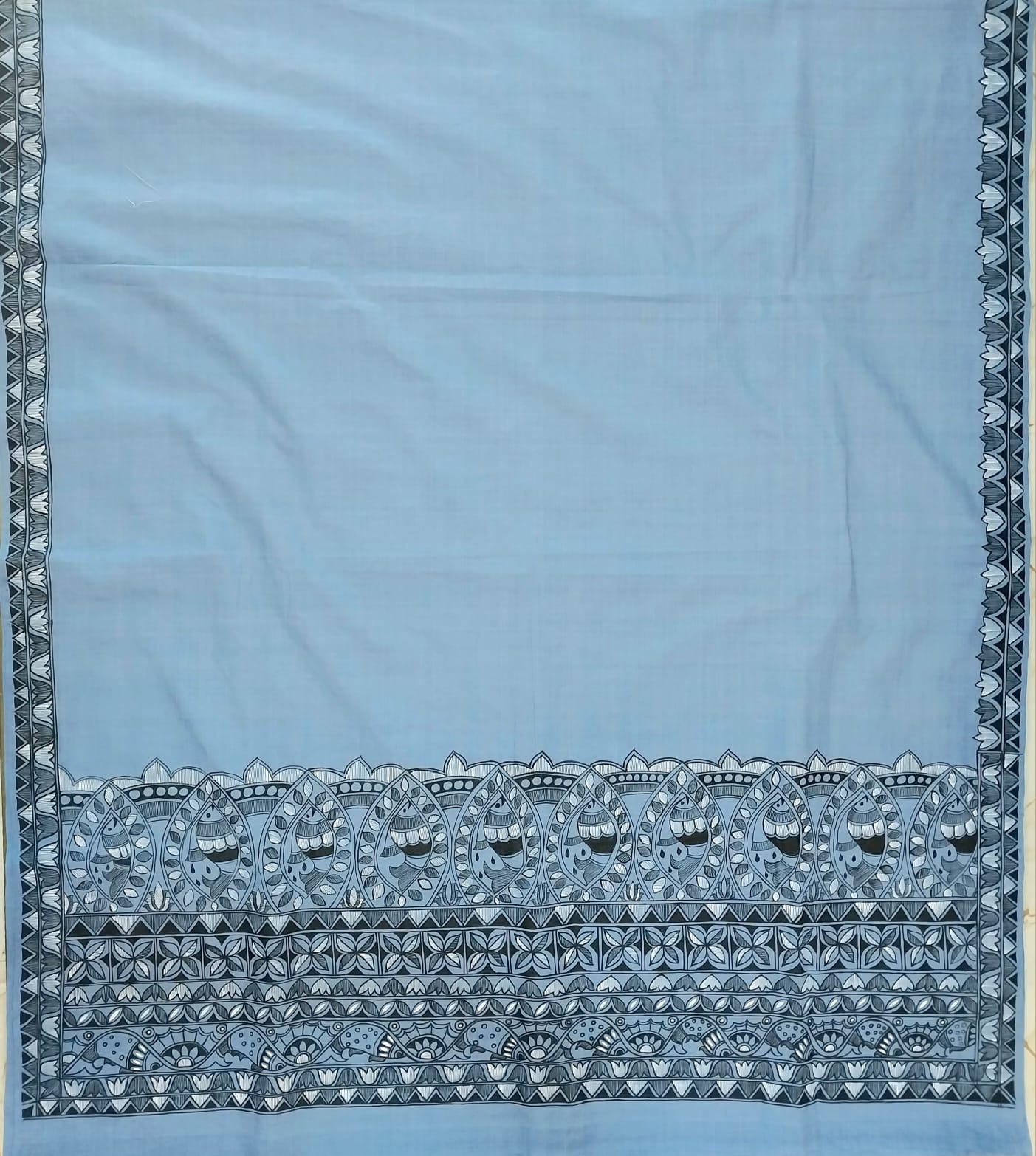 Madhubani Handpainted Saree on Pure Cotton - Hand-Painting