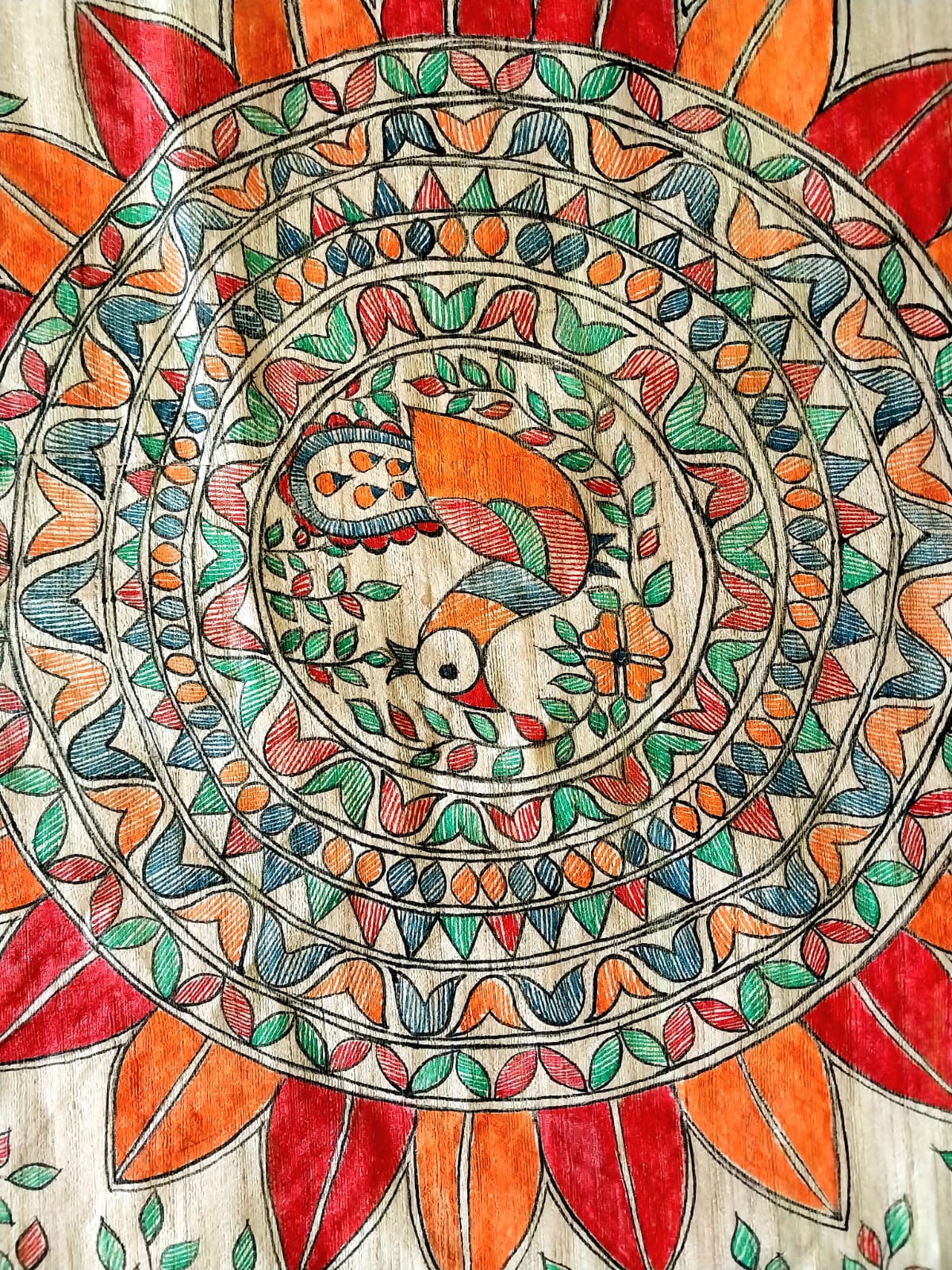 Madhubani Handpainted Saree on Pure Ghicha Tussar Pallu Staple Silk Saree with running blouse piece