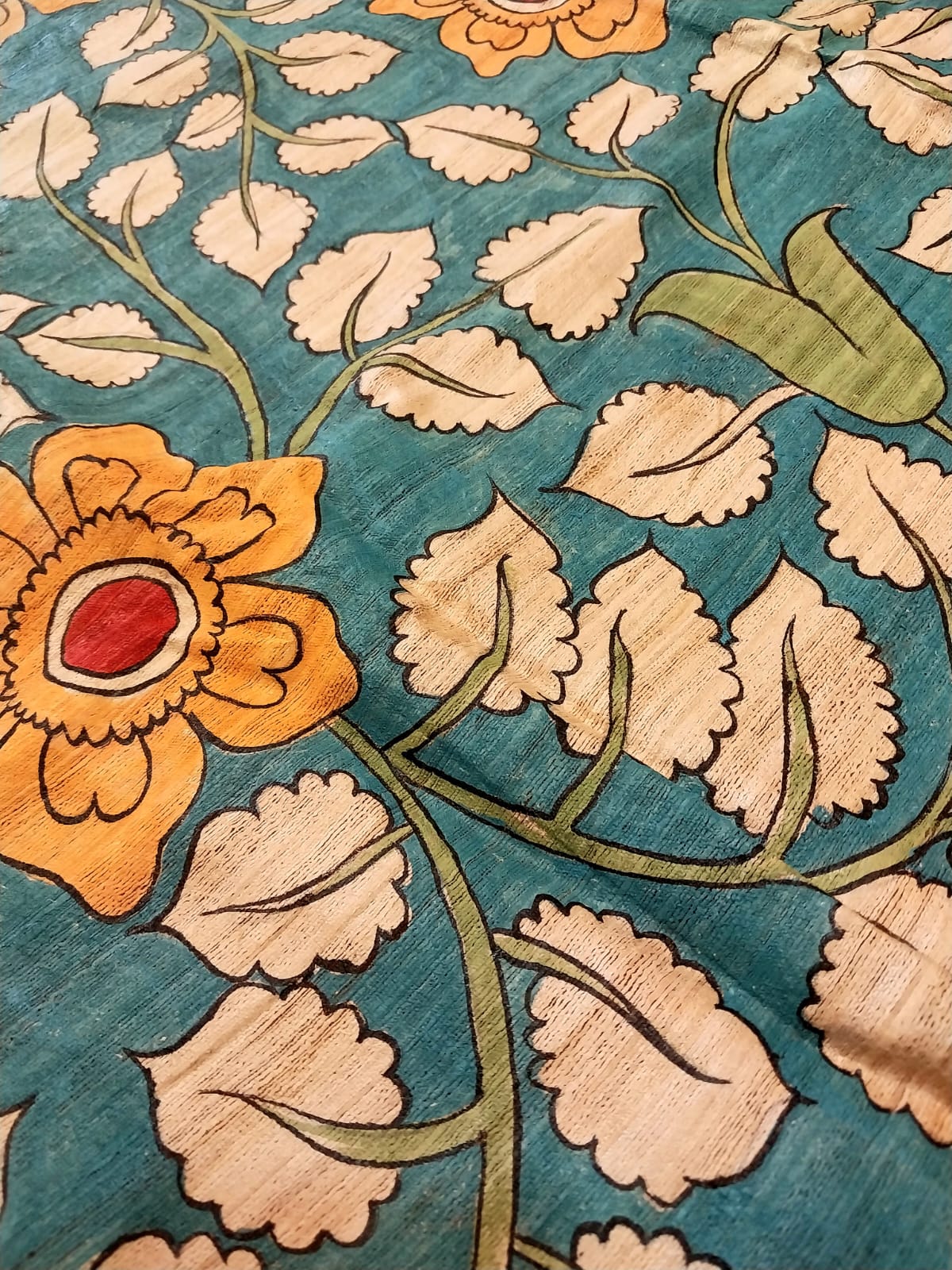 Kalamkari Hand-Painted Saree on Pure Ghicha Tussar Pallu Staple Silk Saree with running blouse piece