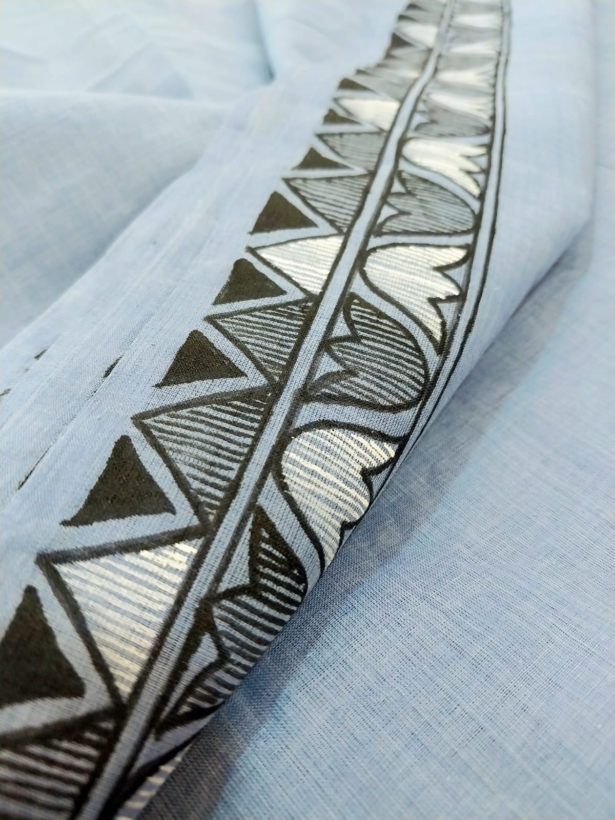 Madhubani Handpainted Saree on Pure Cotton - Hand-Painting