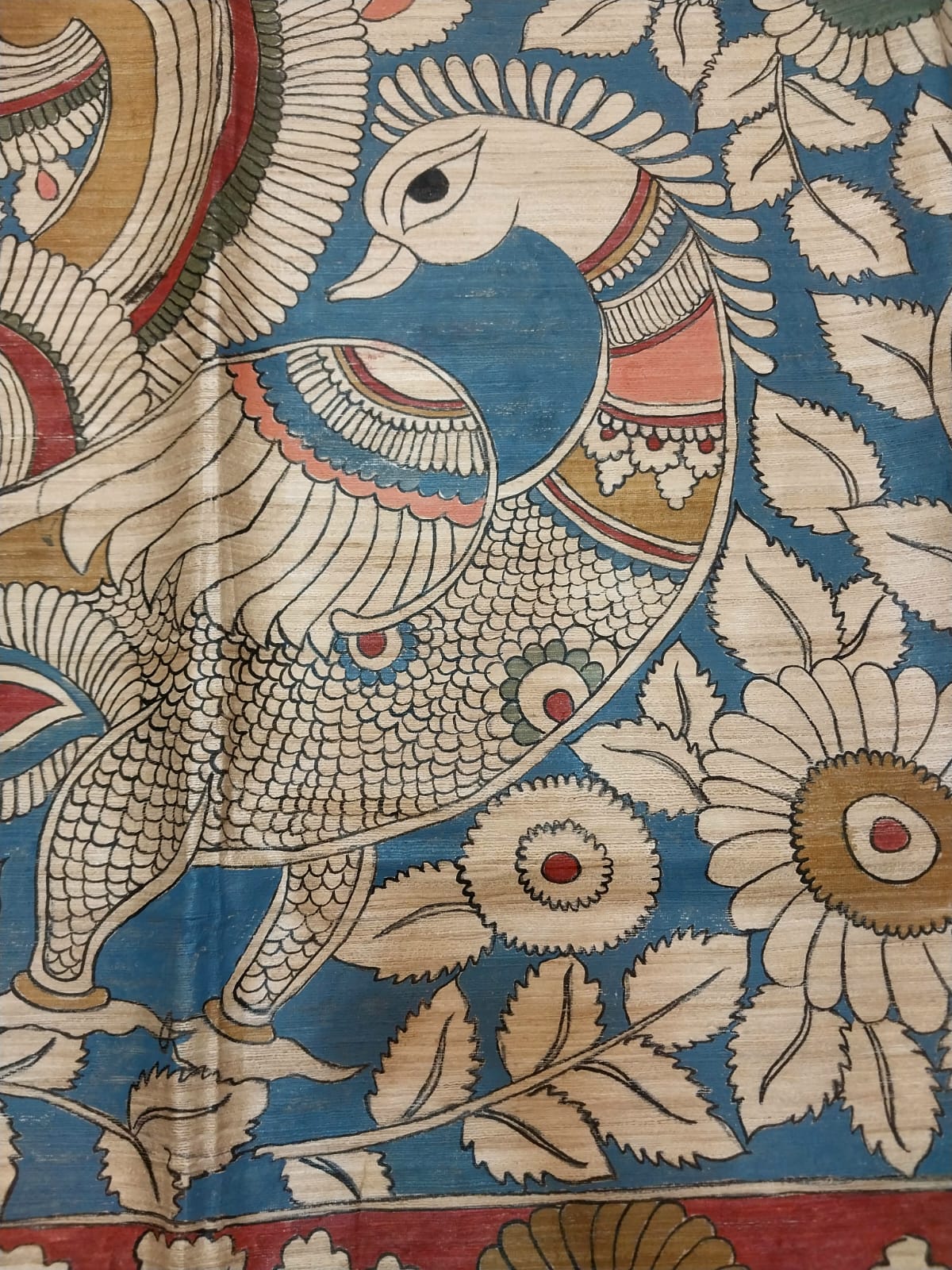 Kalamkari Hand-Painted Saree on Pure Ghicha Tussar Pallu Staple Silk Saree with running blouse piece
