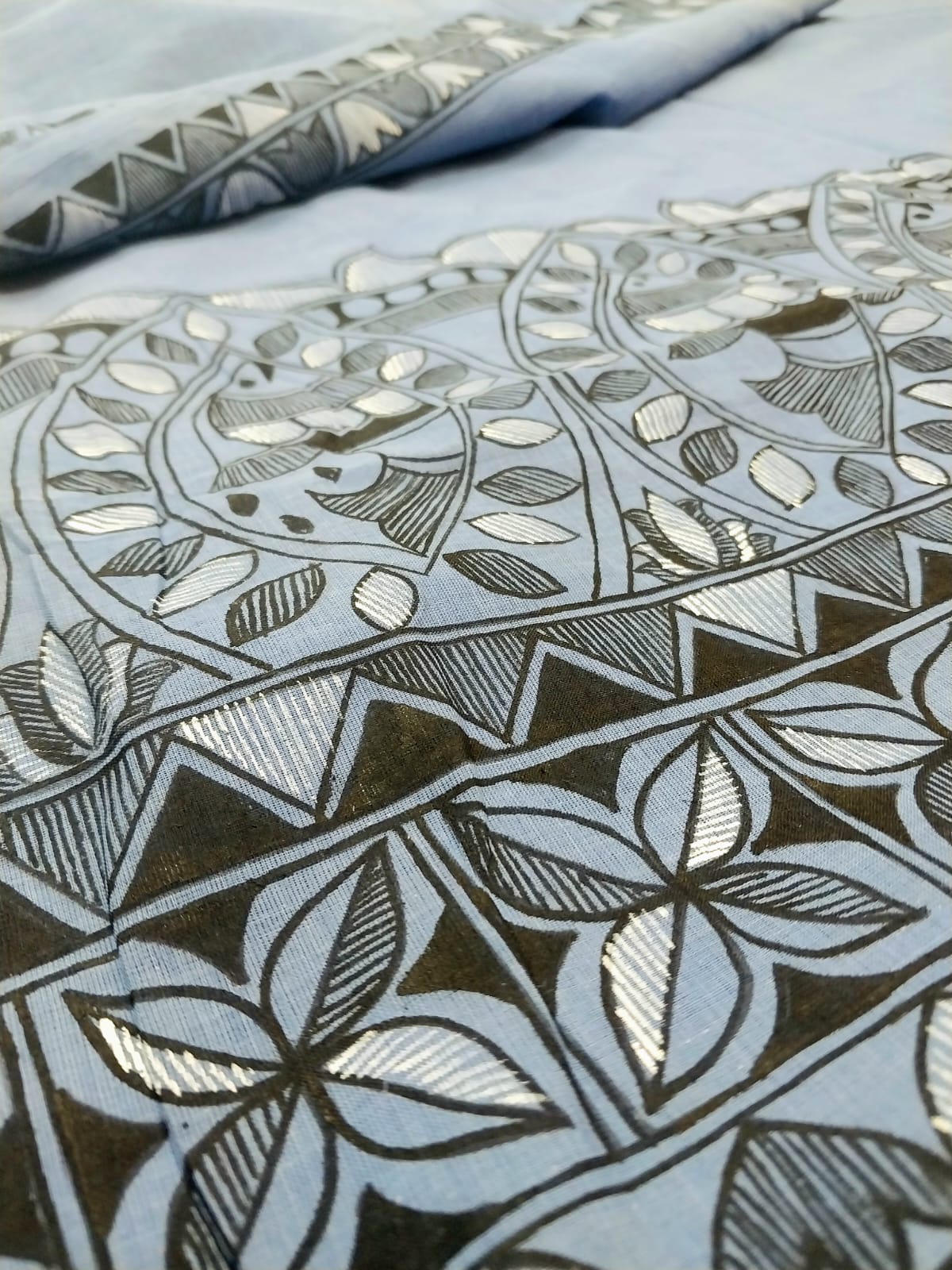 Madhubani Handpainted Saree on Pure Cotton - Hand-Painting