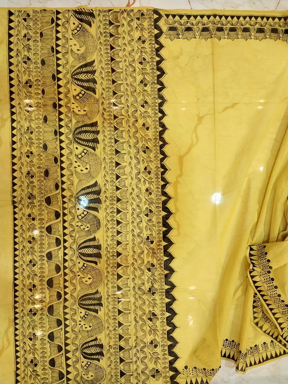 Madhubani Handpainted Saree on Pure 100/100 Cotton - Hand-Painting