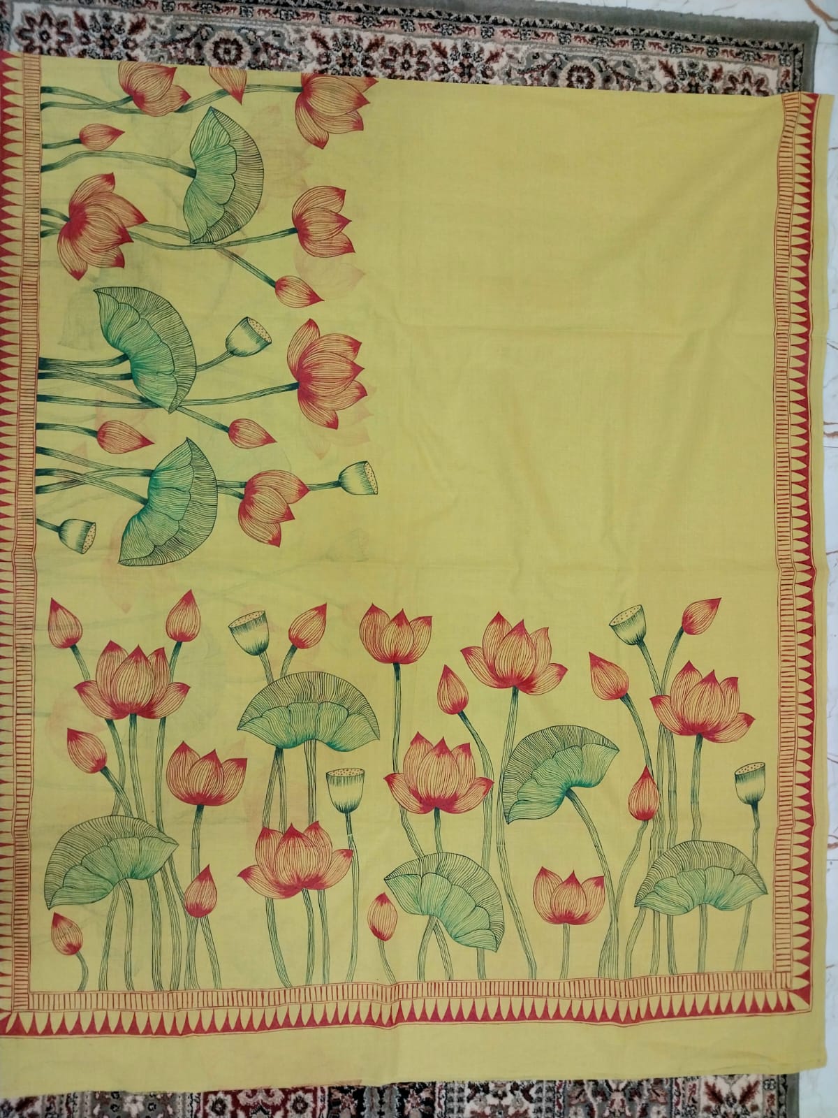 Kalamkari Hand-Painted Saree on Pure Cotton Saree