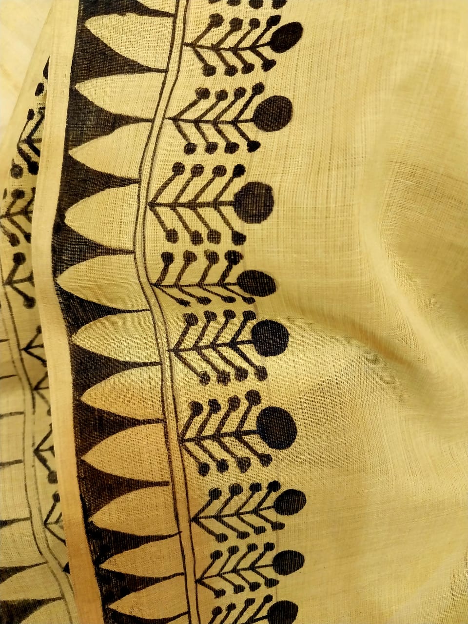 Madhubani Handpainted Saree on Pure 100/100 Cotton - Hand-Painting