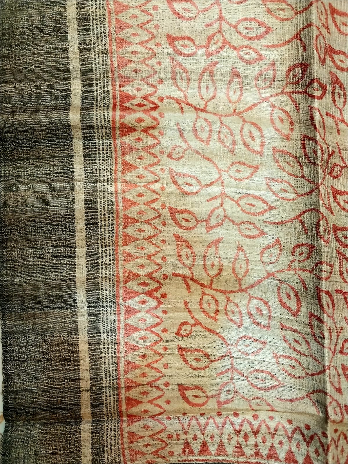 Hand Block Print Saree on Pure Ghicha Tussar Saree with Running Blouse Piece