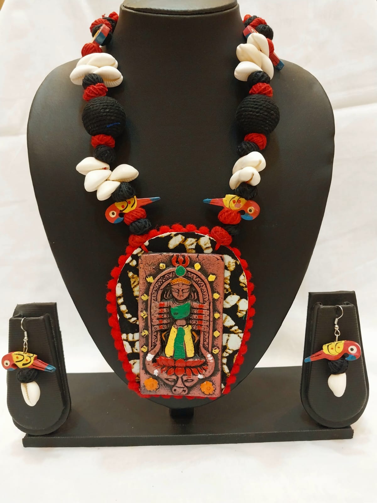Necklace made of Clay, Fabric, কড়ি (Small Cowrie shell) and Thread