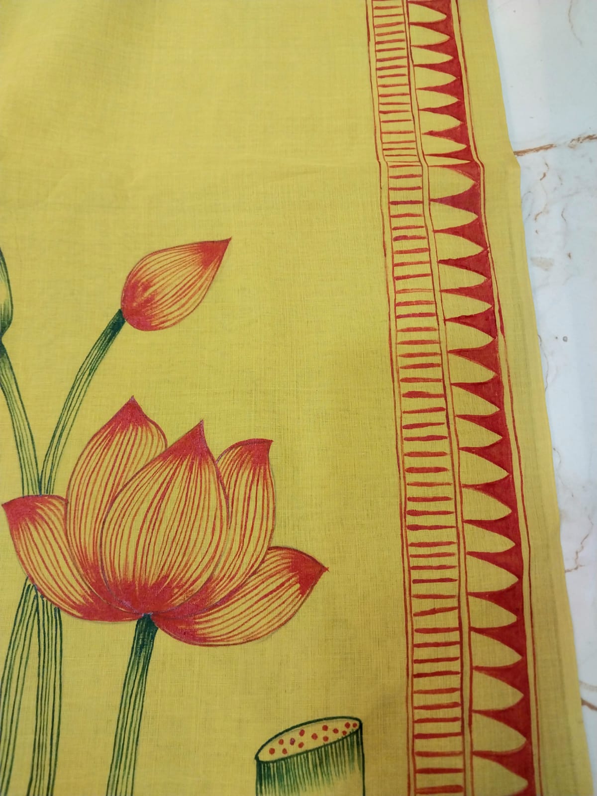 Kalamkari Hand-Painted Saree on Pure Cotton Saree