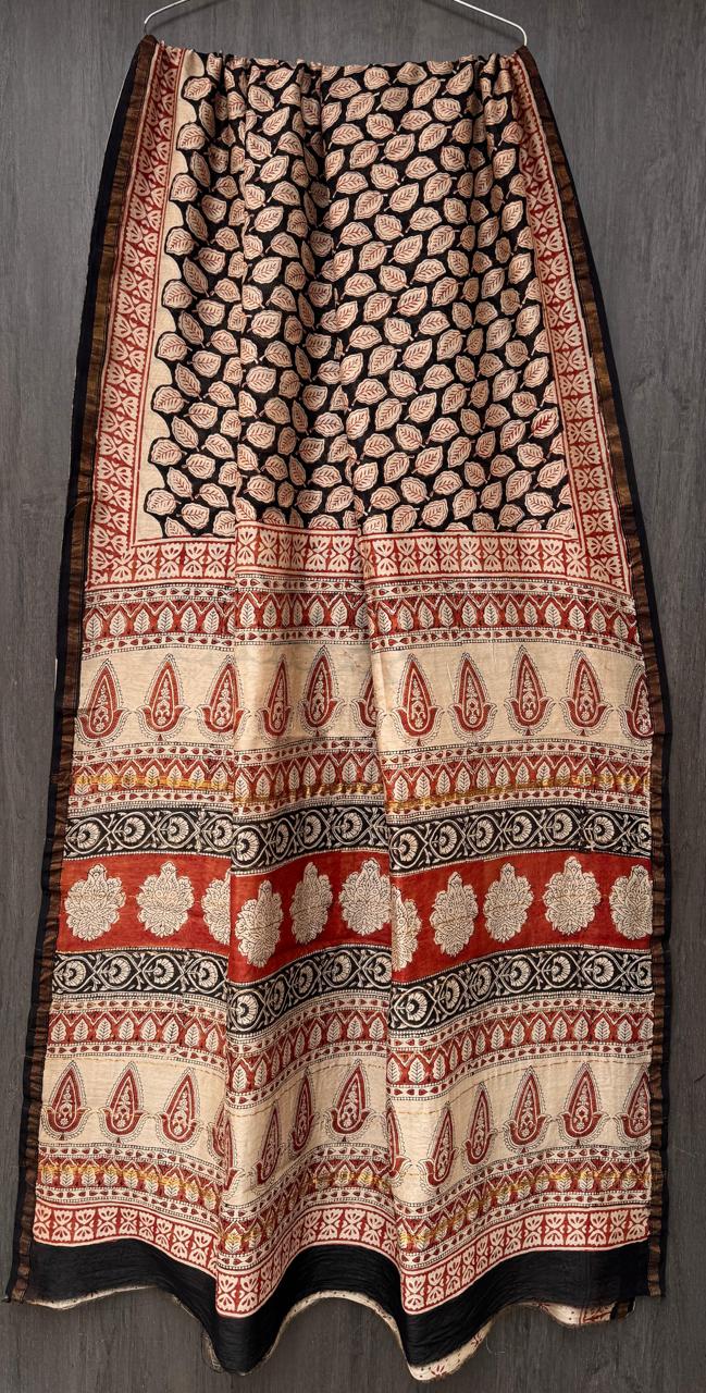 Bagru Hand Block Printed Pure Chanderi Silk Saree