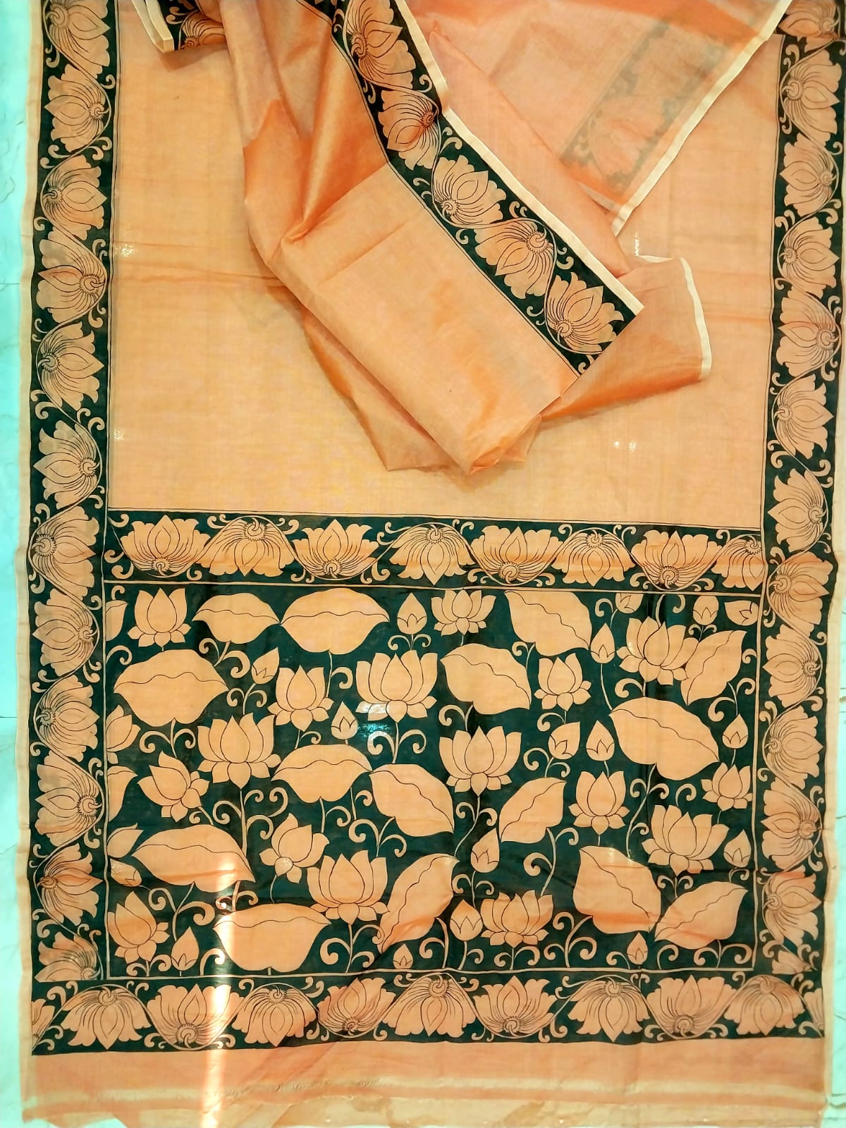 Kalamkari Hand-Painted Saree on Semi Tussar