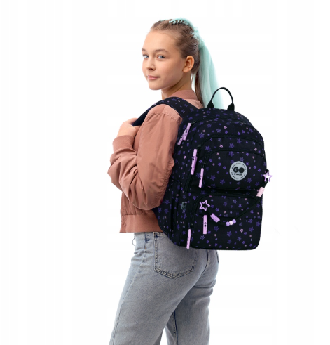 Mokyklinė kuprinė mergaitėms 9-12 metų su atšvaitais, juoda GoPack