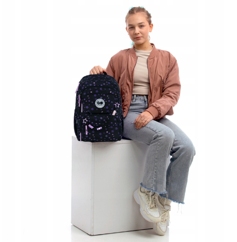 Mokyklinė kuprinė mergaitėms 9-12 metų su atšvaitais, juoda GoPack