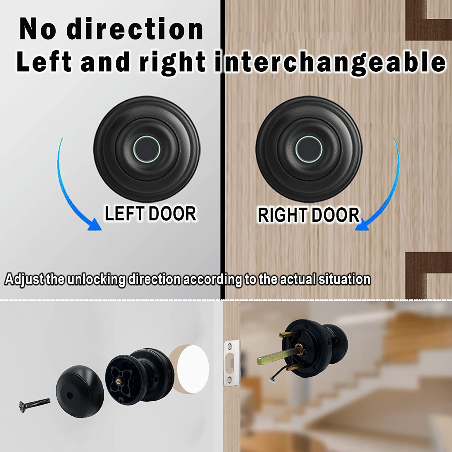 Black Smart Door knob Keyless Entry Door Lock, Fingerprint Smart Biometric Door Lock Fingerprint Door knob with App Control, Great for Bedrooms,Cloakroom,Apartments Offices,Hotels