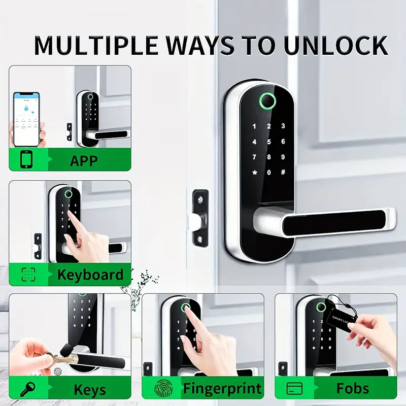 Smart Entry Door Lock with Secure Biometric Fingerprint & Keypad Access - Easy Install for Home and Office