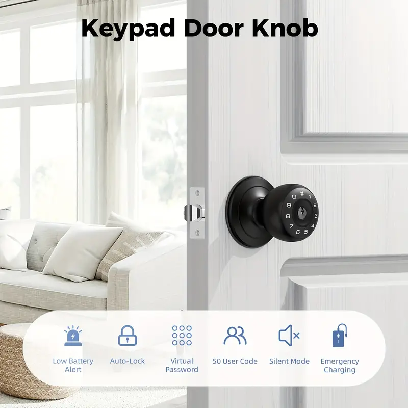 Keyless Entry Door Lock with Keypad - 100 Custom Codes, Auto Lock, Anti-Peeping Security, Battery Operated, Easy Installation
