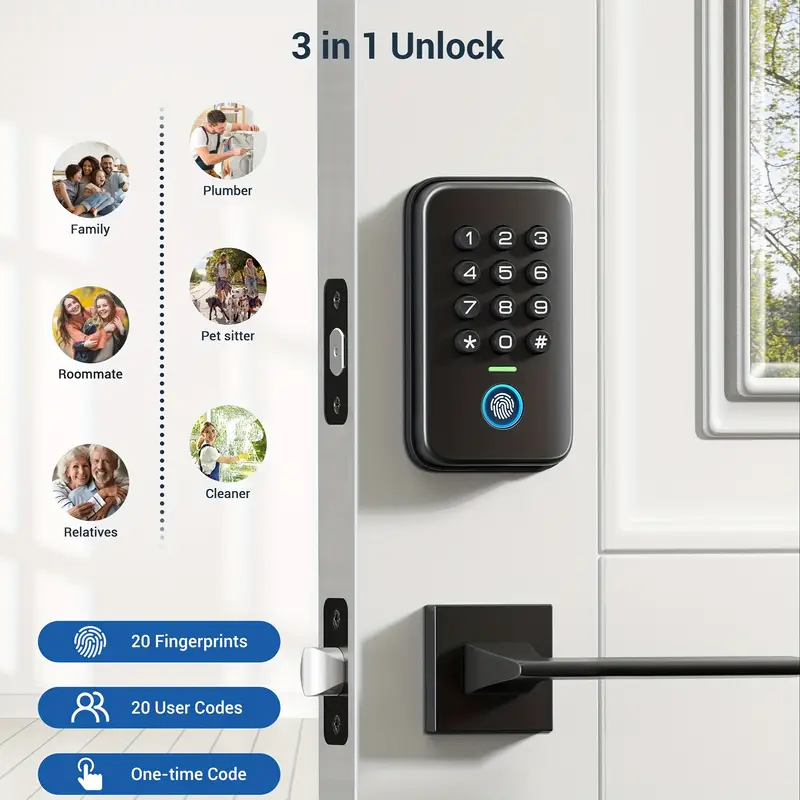 Fingerprint Door Lock, Keyless Entry Door Lock, Electronic Keypad Deadbolt, Biometric Smart Locks for Front Door, Auto Lock
