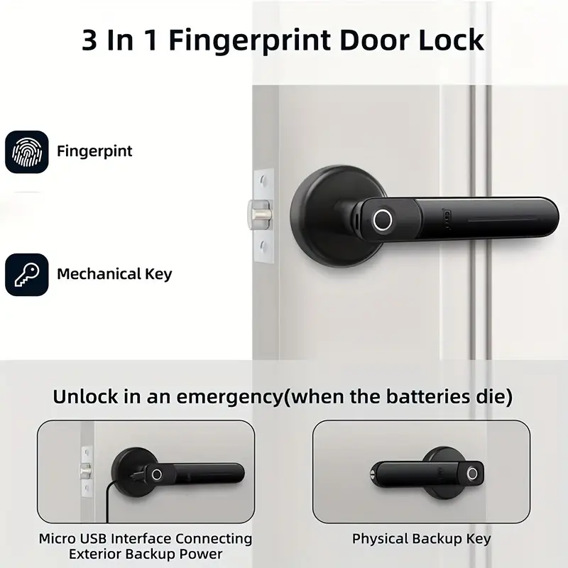Fingerprint Door Lock 3 In 1 Unlock Way Fingerprint, Key Fob, Key Battery Not Included