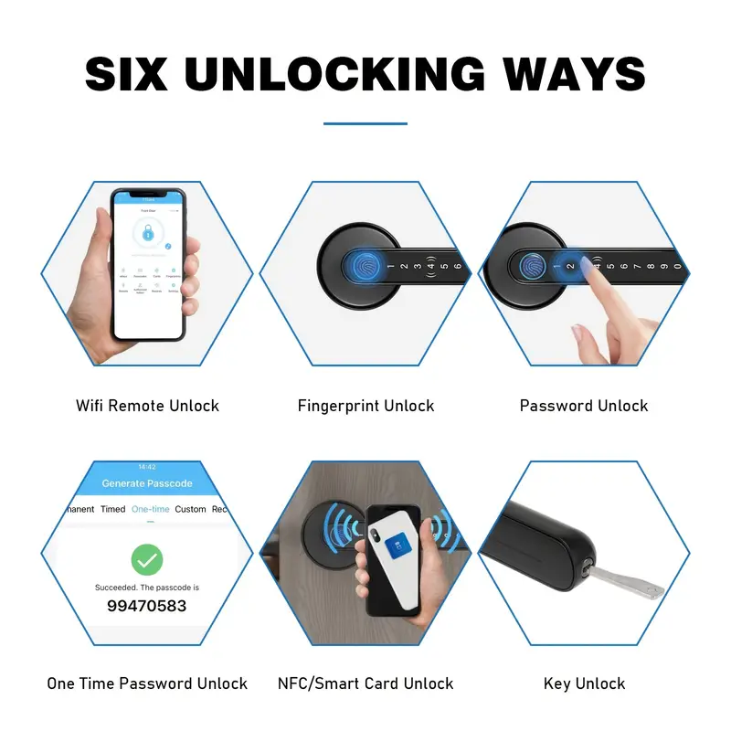 Smart Fingerprint Door Lock, Handle Biometric With App/IC Card/Key For Keyless Entry Lock Keypad Touchscreen Password