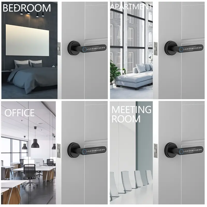 Smart Fingerprint Door Lock, Handle Biometric With App/IC Card/Key For Keyless Entry Lock Keypad Touchscreen Password
