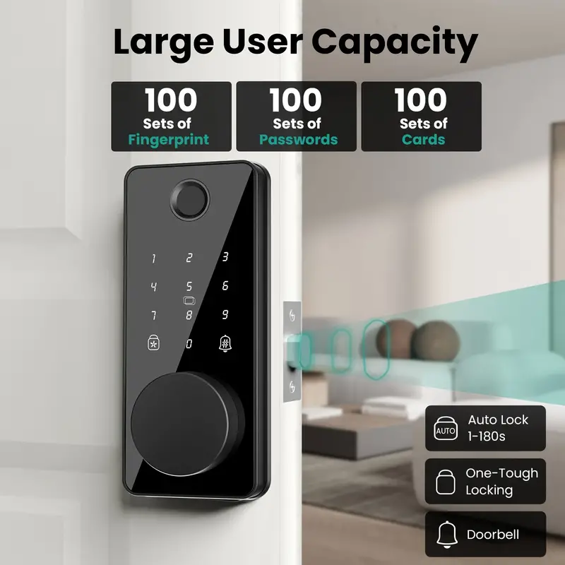 Smart Deadbolt, Fingerprint Door Lock, 5-in-1 Keyless Entry Door Lock, Digital Keypad Deadbolt, Auto-Lock, Electronic Smart Door