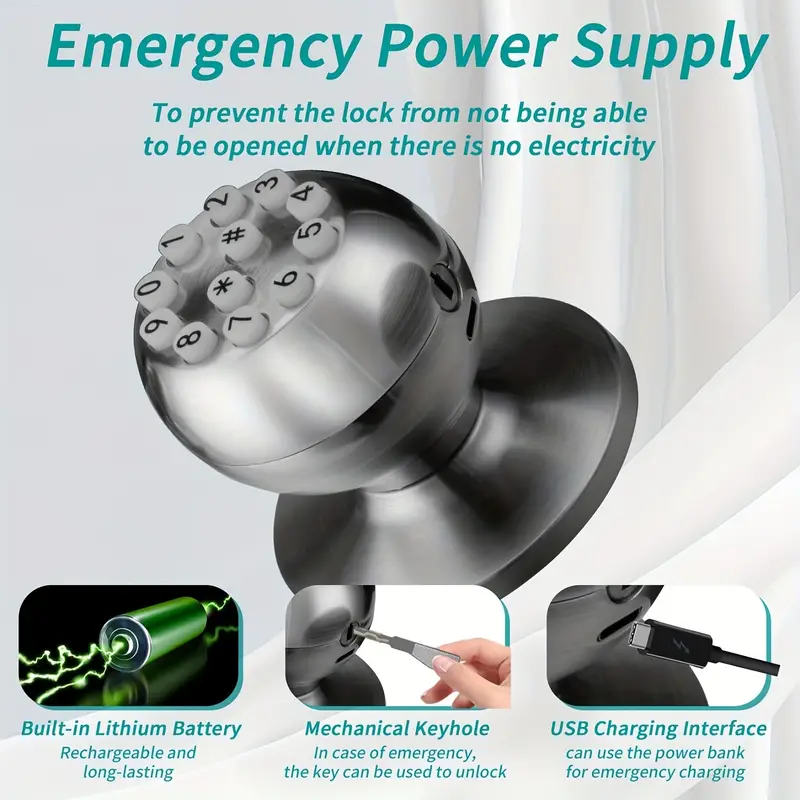 Smart Door Knob - Keyless Entry with Passcode Unlock, Advanced Electronic Lock with Keypad, Ideal for Exterior Doors of Home