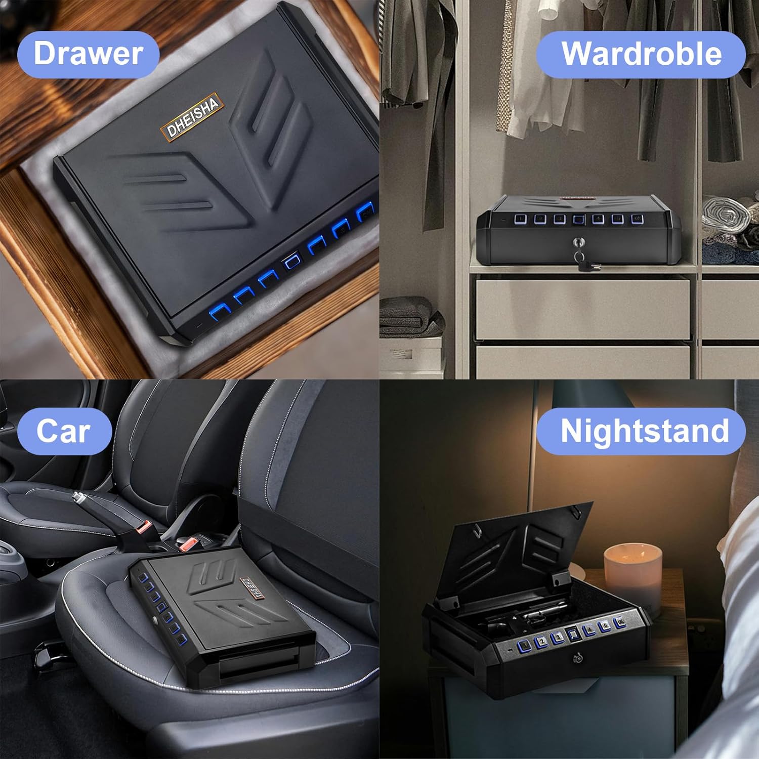 Digital Lock Safe, Biometric Gun Safe for Pistols, 3 Ways Quick Access Handgun Safe with Fingerprint, Password Keypad and Key Unlock, Safe Box for Home Nightstand, Drawer, Wardroble and Car