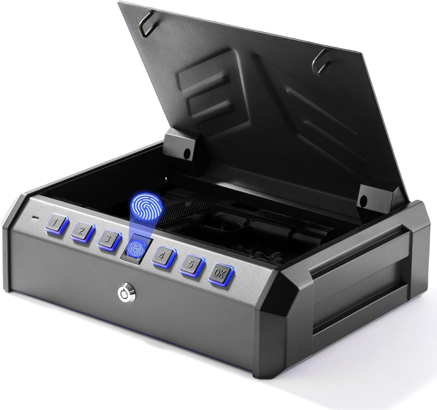 Digital Lock Safe, Biometric Gun Safe for Pistols, 3 Ways Quick Access Handgun Safe with Fingerprint, Password Keypad and Key Unlock, Safe Box for Home Nightstand, Drawer, Wardroble and Car