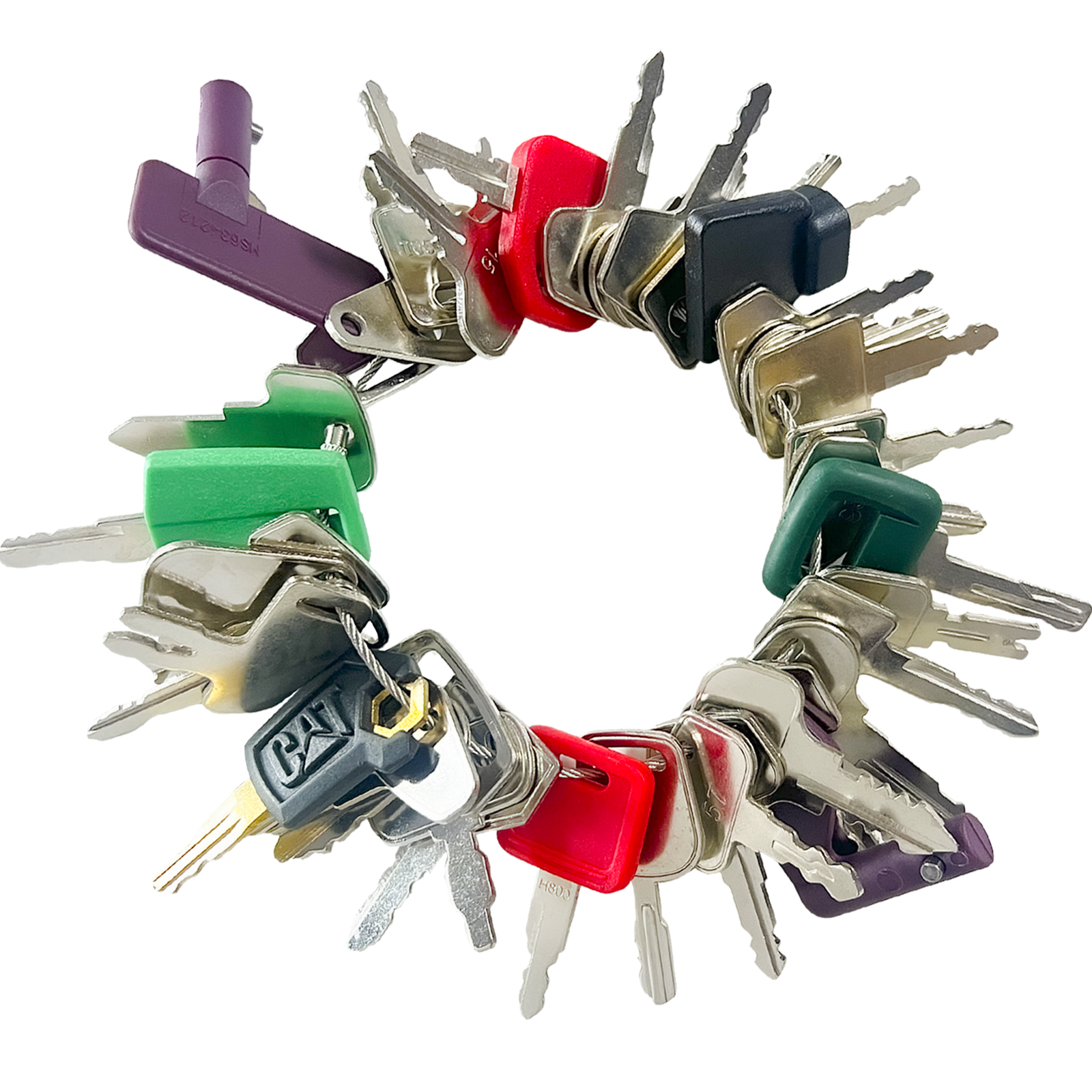 42 Heavy Equipment Master Keys Set for  Caterpillar Volvo Case JLG John Deere Hyster Komatsu Kubota Yanmar Daewoo Takeuchi Ford New Holland