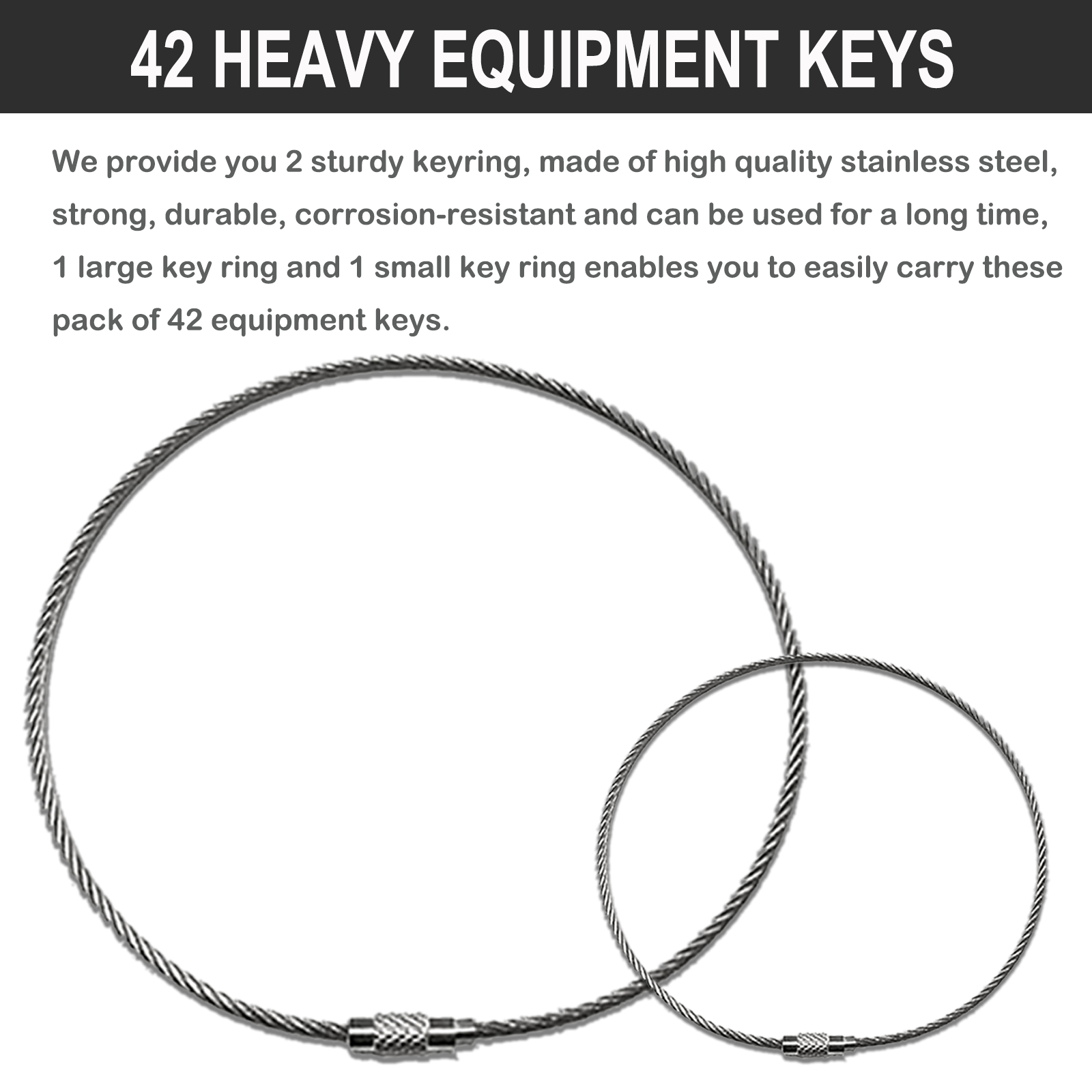 42 Heavy Equipment Master Keys Set for  Caterpillar Volvo Case JLG John Deere Hyster Komatsu Kubota Yanmar Daewoo Takeuchi Ford New Holland